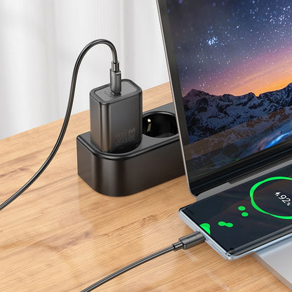 Incarcator Retea Cu Cablu USB-C HOCO N60, 20W, 3A, 1 x USB-C, Negru