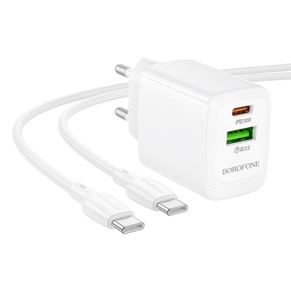 Incarcator Retea Cu Cablu USB-C Borofone BN29 Fuente, 30W, 3A, 1 x USB-A - 1 x USB-C, Alb