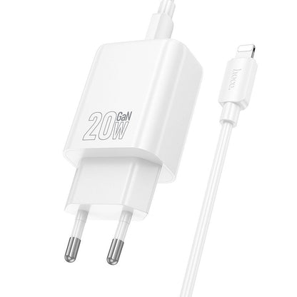 Incarcator Retea Cu Cablu Lightning HOCO N61, 20W, 3A, 1 x USB-A - 1 x USB-C, Alb