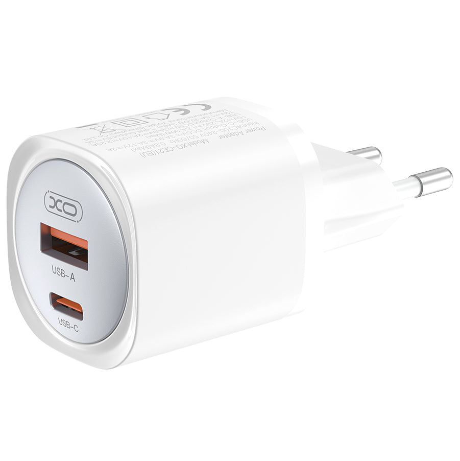 Incarcator Retea Cu Cablu USB-C XO Design CE21, 30W, 3A, 1 x USB-A - 1 x USB-C, Alb