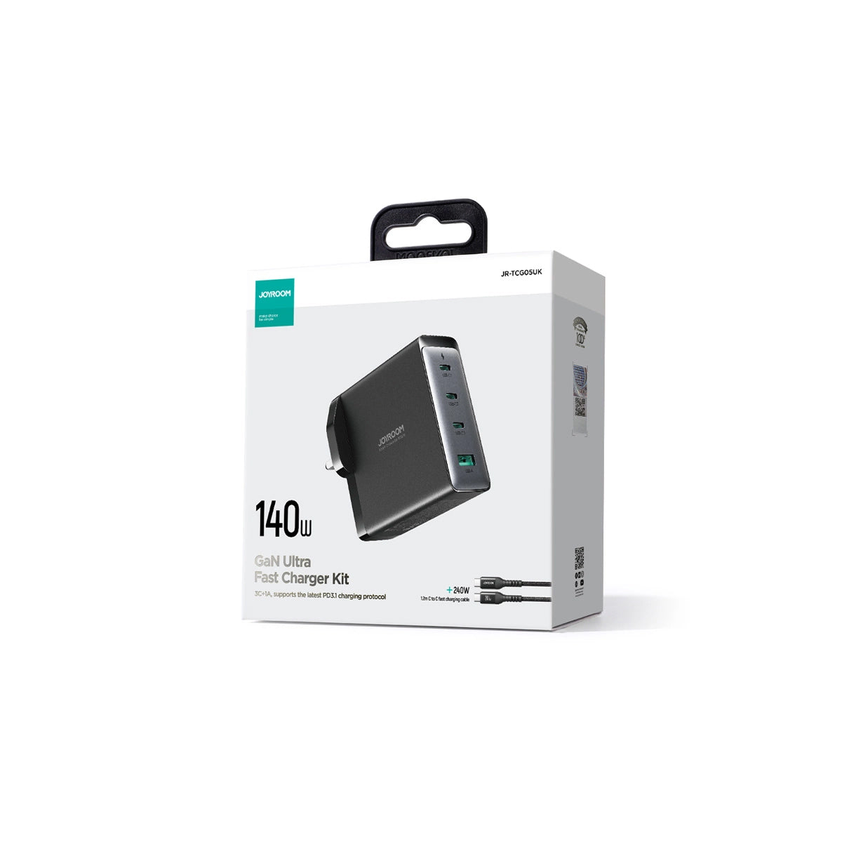 Incarcator Retea Cu Cablu USB-C Joyroom JR-TCG05UK, 140W, 5A, 1 x USB-A - 3 x USB-C, UK, Negru