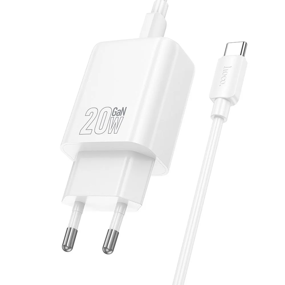 Incarcator Retea Cu Cablu Lightning HOCO N60, 20W, 3A, 1 x USB-C, Alb