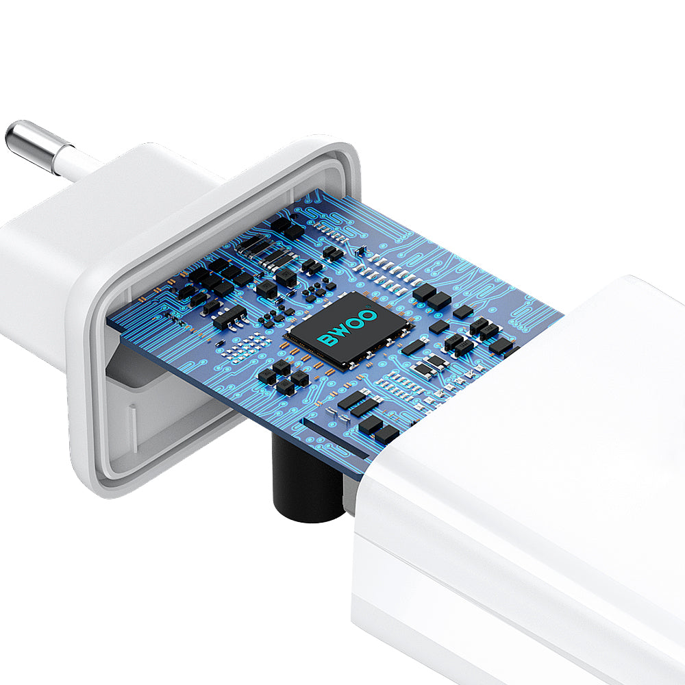 Incarcator Retea Cu Cablu Lightning BWOO CDA182, 38W, 3A, 1 x USB-A - 1 x USB-C, Alb