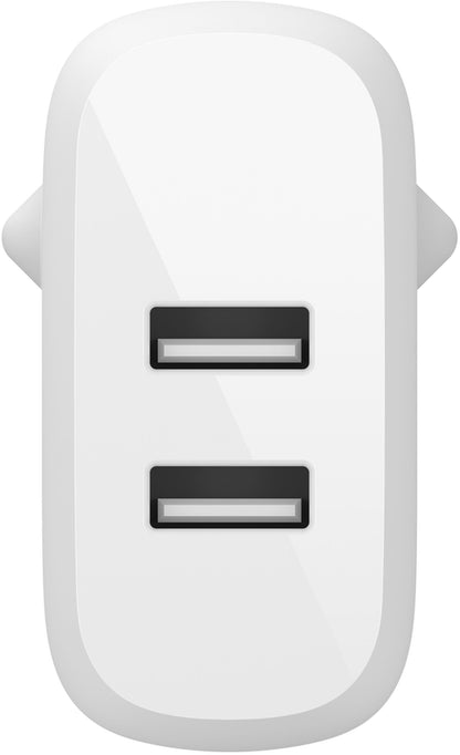 Incarcator Retea Cu Cablu USB-C Belkin BoostCharge Dual, 24W, 2.4A, 2 x USB-A, Alb WCE001vf1MWH
