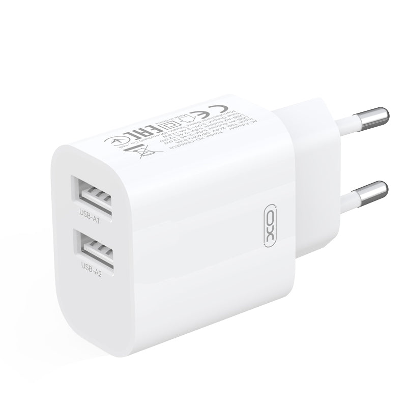 Incarcator Retea Cu Cablu Lightning XO Design CE55, 12W, 2.4A, 2 x USB-A, Alb