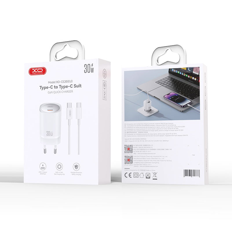 Incarcator Retea Cu Cablu USB-C XO Design CE20, 30W, 3A, 1 x USB-C, Alb