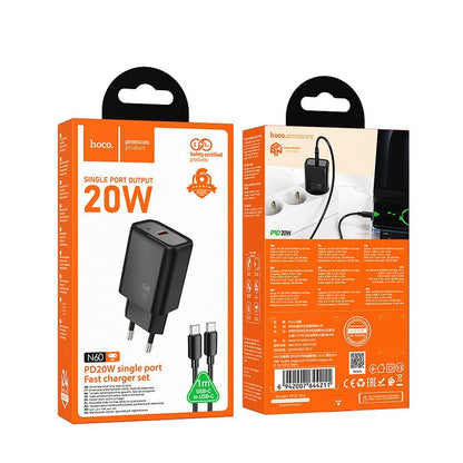Incarcator Retea Cu Cablu USB-C HOCO N60, 20W, 3A, 1 x USB-C, Negru