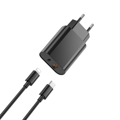 Incarcator Retea Cu Cablu Lightning WiWu Wi-U002, 20W, 3A, 1 x USB-A - 1 x USB-C, Negru