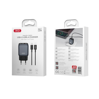Incarcator Retea Cu Cablu Lightning XO Design L154, 20W, 3A, 1 x USB-A - 1 x USB-C, Negru