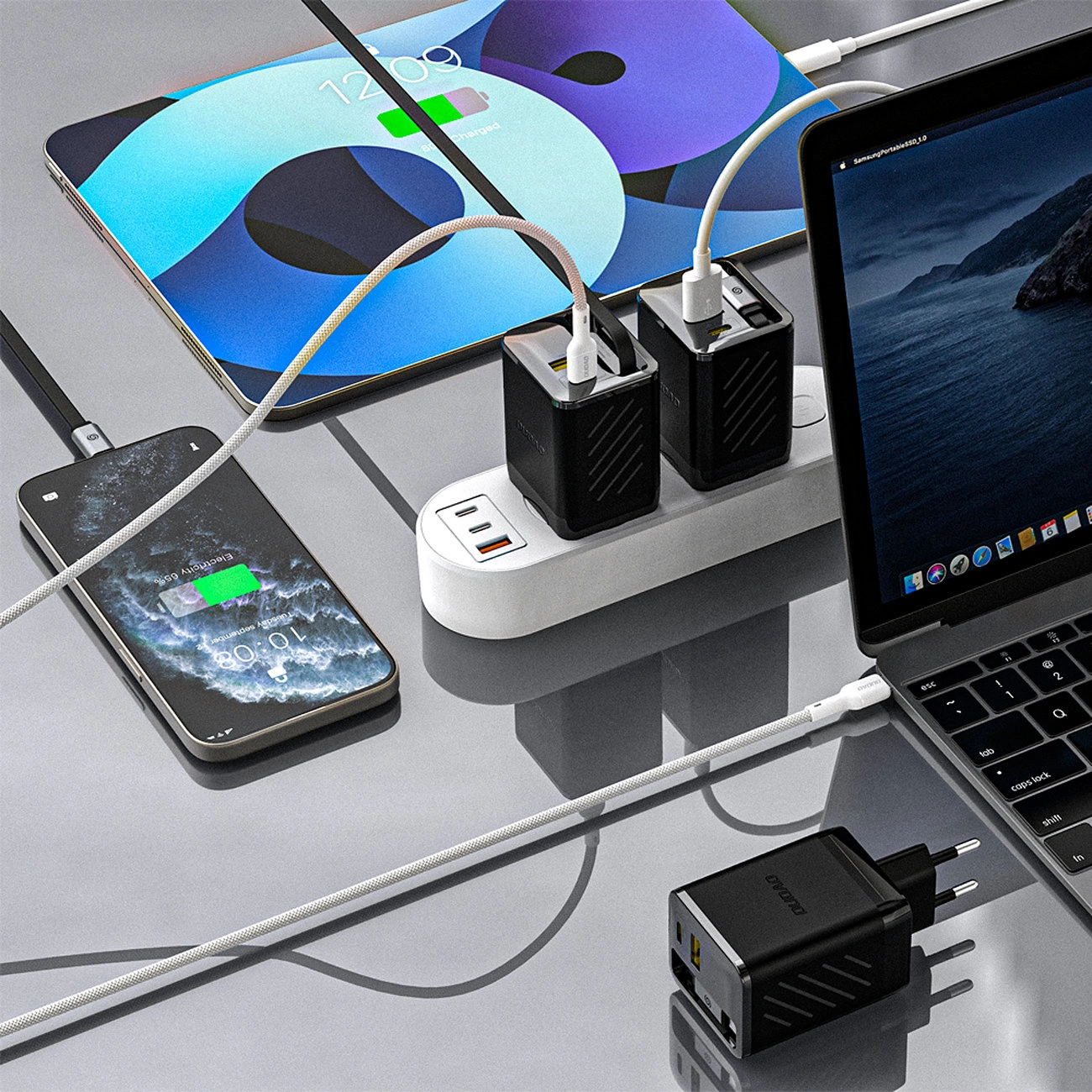 Incarcator Retea Cu Cablu USB-C Dudao A67EU, 67W, 3.35A, 1 x USB-A - 1 x USB-C, Negru