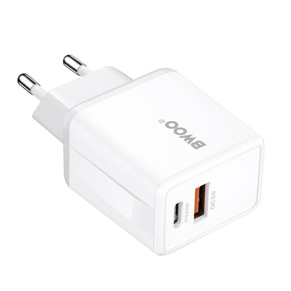 Incarcator Retea Cu Cablu Lightning BWOO CDA182, 38W, 3A, 1 x USB-A - 1 x USB-C, Alb