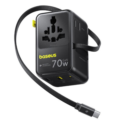 Incarcator Retea Cu Cablu USB-C Baseus Travel EnerCore CG11, 70W, 2 x Priza - 1 x USB-C - 2 x USB-A, Negru E0307E00