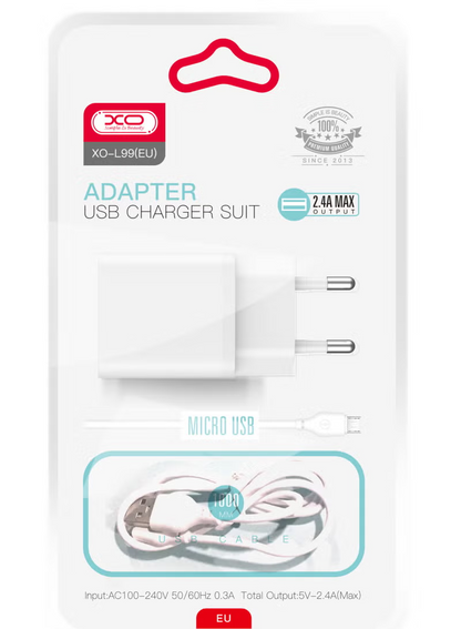 Incarcator Retea Cu Cablu microUSB XO Design L99, 12W, 2.4A, 1 x USB-A, Alb