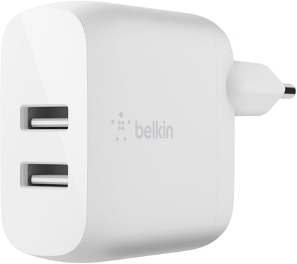 Incarcator Retea Cu Cablu USB-C Belkin BoostCharge Dual, 24W, 2.4A, 2 x USB-A, Alb WCE001vf1MWH