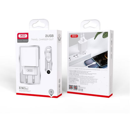 Incarcator Retea Cu Cablu USB-C XO Design BPCE02C, 10.5W, 2.1A, 2 x USB-A, Alb