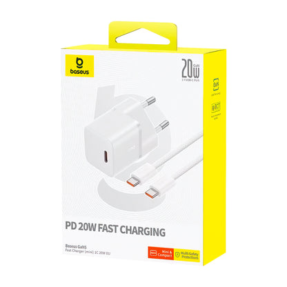 Incarcator Retea Cu Cablu USB-C Baseus GaN5, 20W, 3A, 1 x USB-C, Alb P10110900213-01