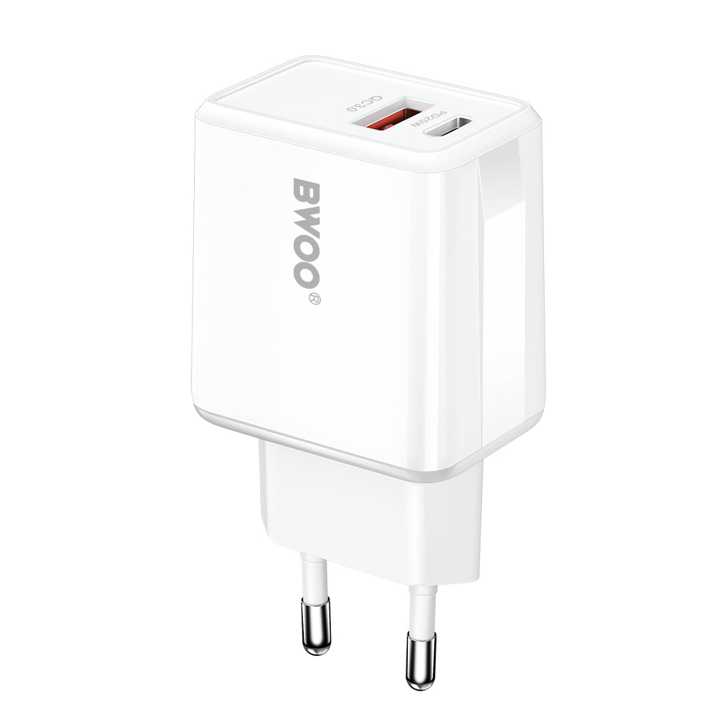 Incarcator Retea Cu Cablu Lightning BWOO CDA182, 38W, 3A, 1 x USB-A - 1 x USB-C, Alb
