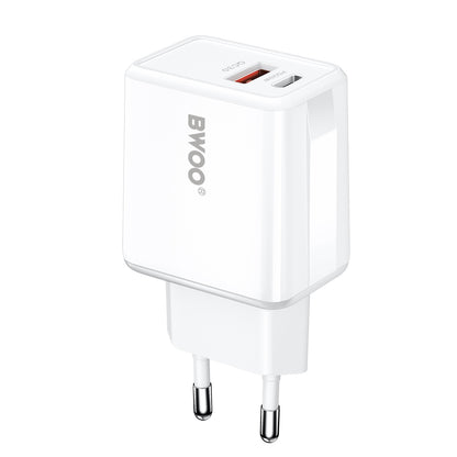 Incarcator Retea Cu Cablu Lightning BWOO CDA182, 38W, 3A, 1 x USB-A - 1 x USB-C, Alb