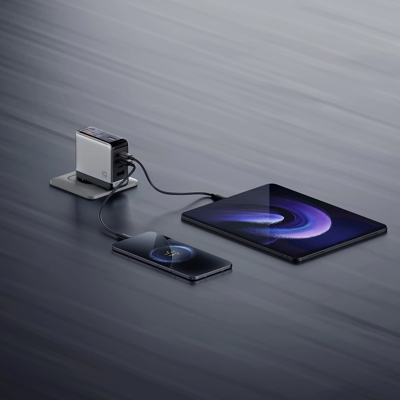 Incarcator Retea Cu Cablu USB-C Cuktech AD1204U Display, 120W, 6A, 1 x USB-A - 2 x USB-C, Argintiu