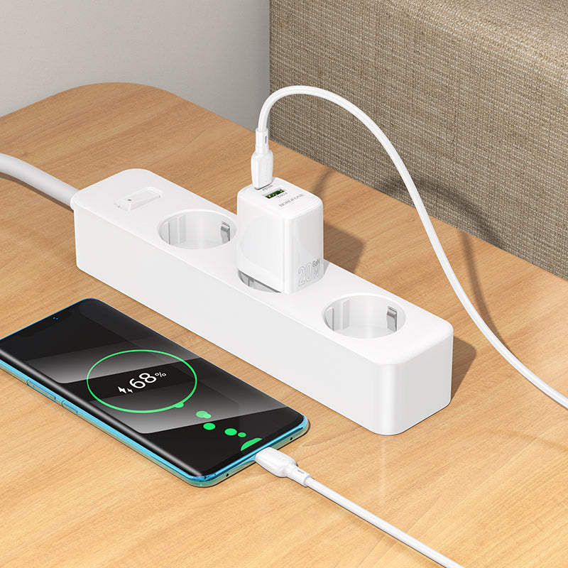 Incarcator Retea Cu Cablu USB-C Borofone BN27 Fuente, 20W, 3A, 1 x USB-A - 1 x USB-C, Alb