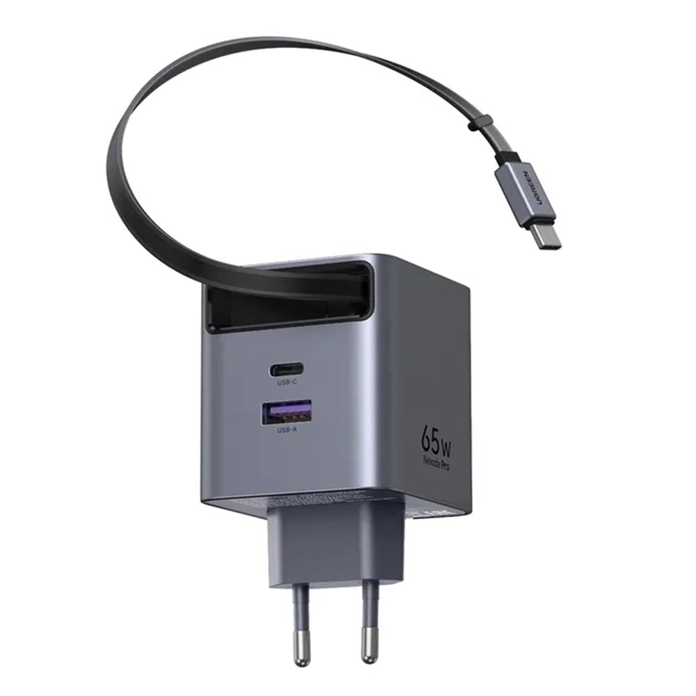 Incarcator Retea Cu Cablu USB-C UGREEN X615, 65W, 3A, 1 x USB-A - 1 x USB-C, Gri