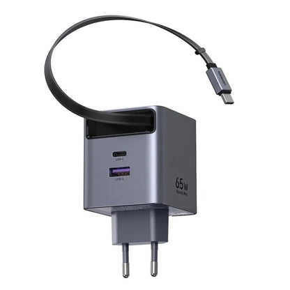 Incarcator Retea Cu Cablu USB-C UGREEN X615, 65W, 3A, 1 x USB-A - 1 x USB-C, Gri