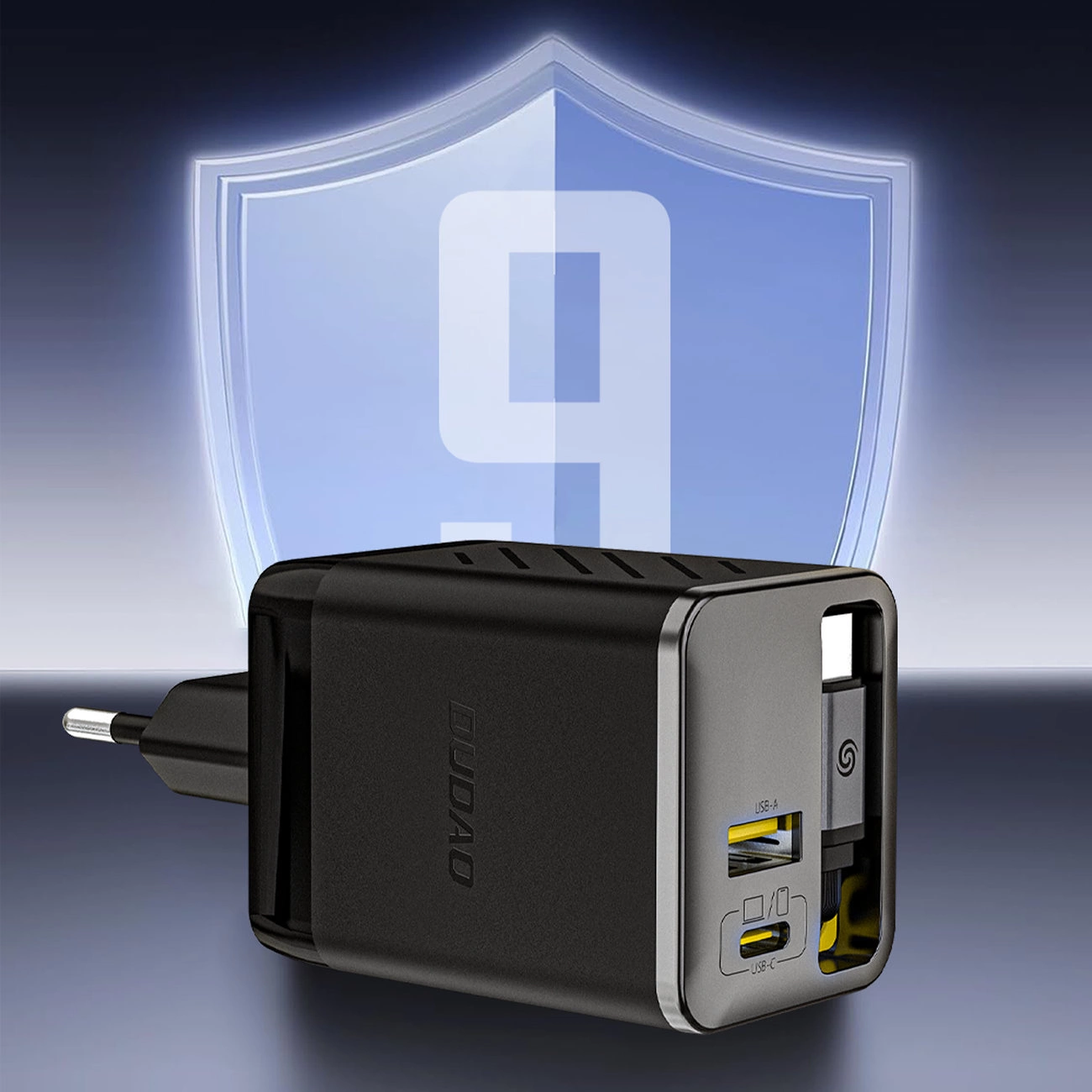 Incarcator Retea Cu Cablu USB-C Dudao A67EU, 67W, 3.35A, 1 x USB-A - 1 x USB-C, Negru