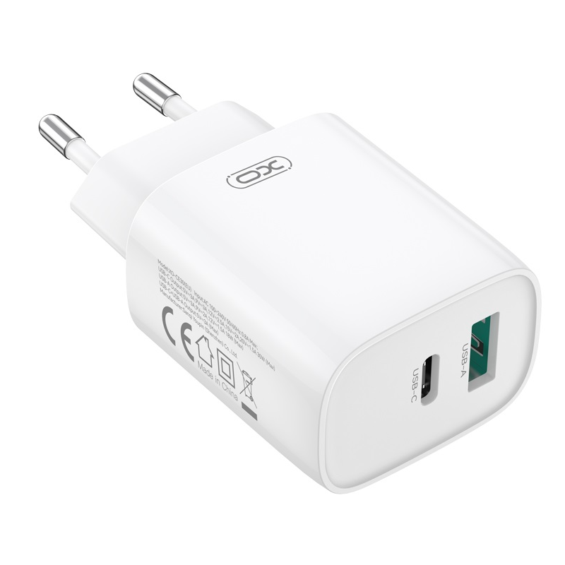 Incarcator Retea Cu Cablu USB-C XO Design CE30, 30W, 3A, 1 x USB-A - 1 x USB-C, Alb