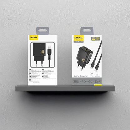 Incarcator Retea Cu Cablu USB-C Dudao A27TCEU, 30W, 1 x USB-A - 1 x USB-C, Negru
