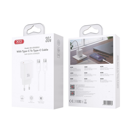 Incarcator Retea Cu Cablu USB-C XO Design CE53, 30W, 3A, 1 x USB-C, Alb