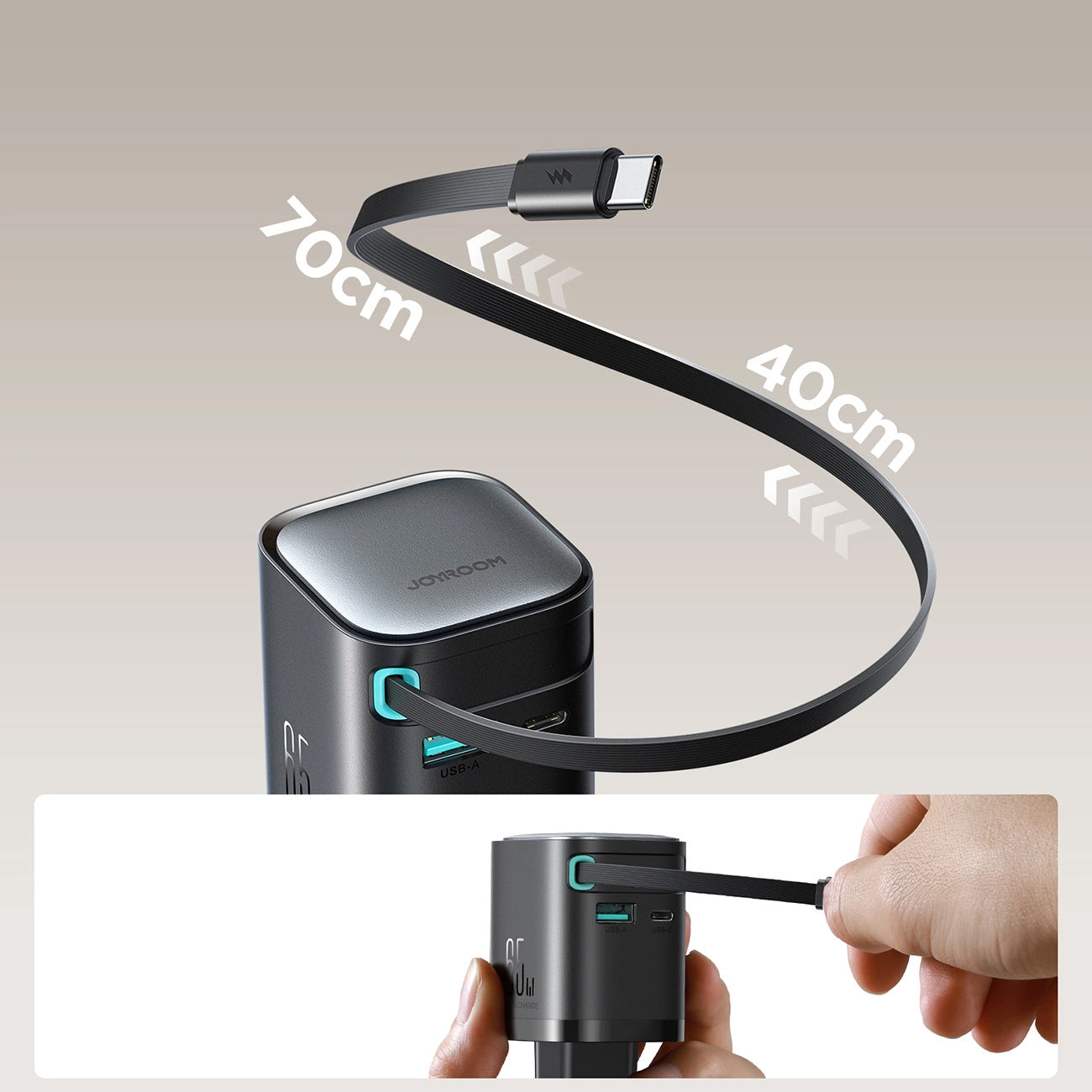 Incarcator Retea Cu Cablu USB-C Joyroom JR-TCL02, 65W, 3A, 1 x USB-A - 1 x USB-C, Negru