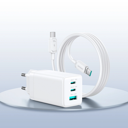 Incarcator Retea Cu Cablu USB-C Joyroom JR-TG10, 65W, 3.25A, 1 x USB-A - 2 x USB-C, Alb