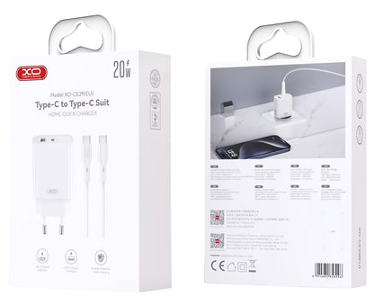 Incarcator Retea Cu Cablu USB-C XO Design CE29, 20W, 3A, 1 x USB-A - 1 x USB-C, Alb