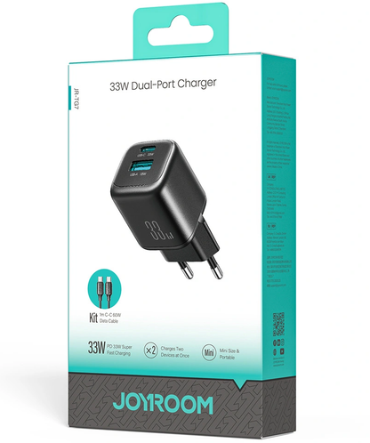 Incarcator Retea Cu Cablu USB-C Joyroom JR-TG7, 33W, 3A, 1 x USB-A - 1 x USB-C, Negru
