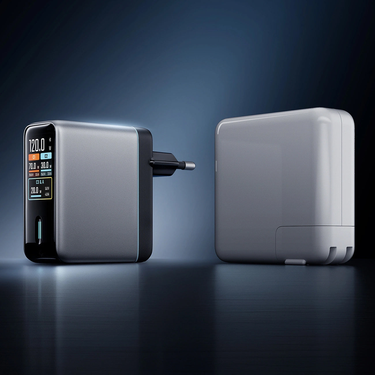 Incarcator Retea Cu Cablu USB-C Cuktech AD1204U Display, 120W, 6A, 1 x USB-A - 2 x USB-C, Argintiu