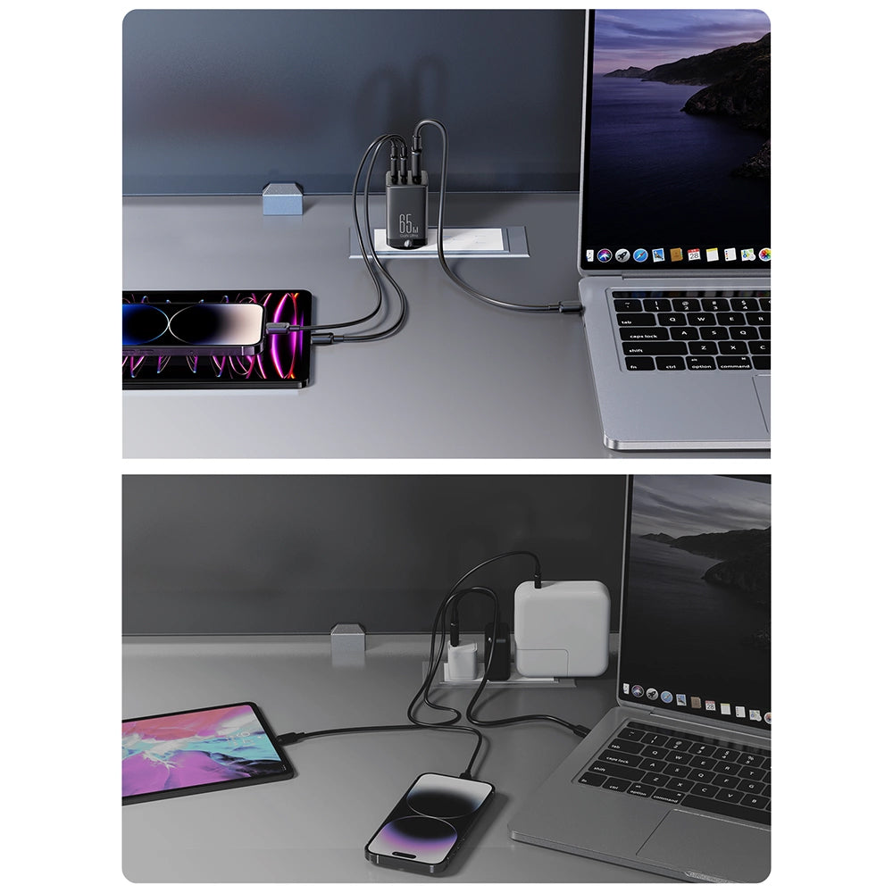 Incarcator Retea Cu Cablu USB-C Joyroom TCG01, 65W, 3.25A, 1 x USB-A - 2 x USB-C, Negru
