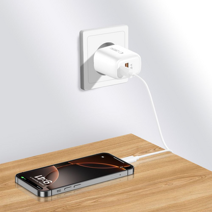 Incarcator Retea Cu Cablu Lightning Tech-Protect NCA20, 20W, 3A, 1 x USB-A - 1 x USB-C, Alb