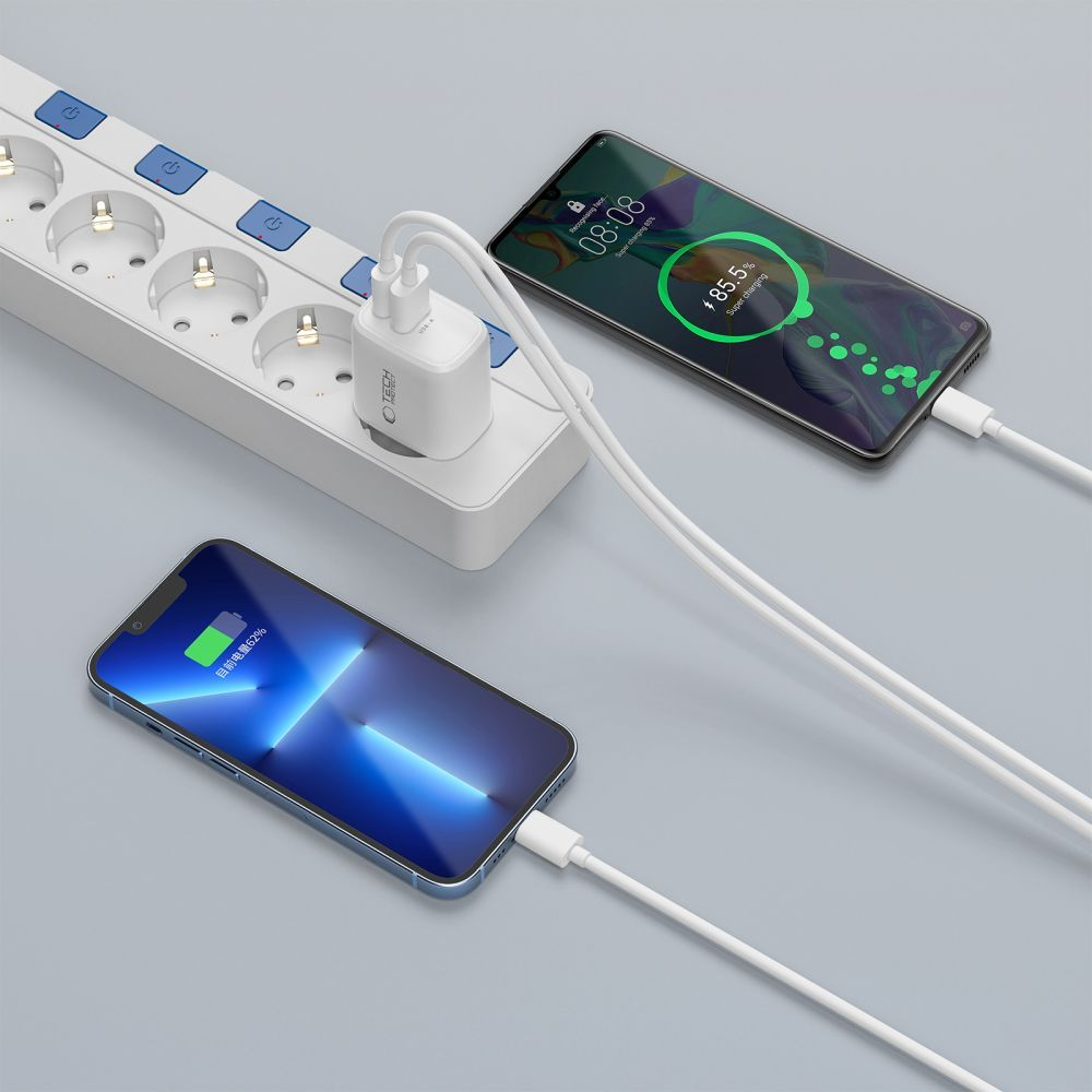 Incarcator Retea Cu Cablu USB-C Tech-Protect NCA20, 20W, 3A, 1 x USB-A - 1 x USB-C, Alb