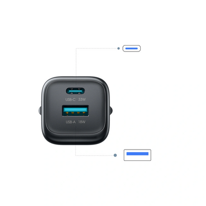 Incarcator Retea Cu Cablu USB-C Joyroom JR-TG7, 33W, 3A, 1 x USB-A - 1 x USB-C, Negru