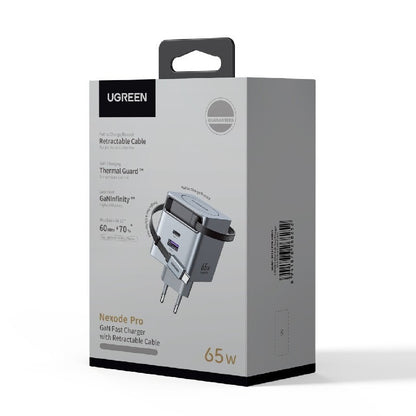 Incarcator Retea Cu Cablu USB-C UGREEN X615, 65W, 3A, 1 x USB-A - 1 x USB-C, Gri