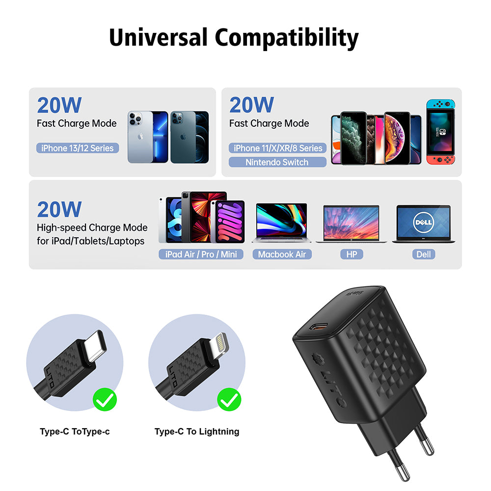 Incarcator Retea Cu Cablu Lightning Lito LC13L, 20W, 3A, 1 x USB-C, Negru