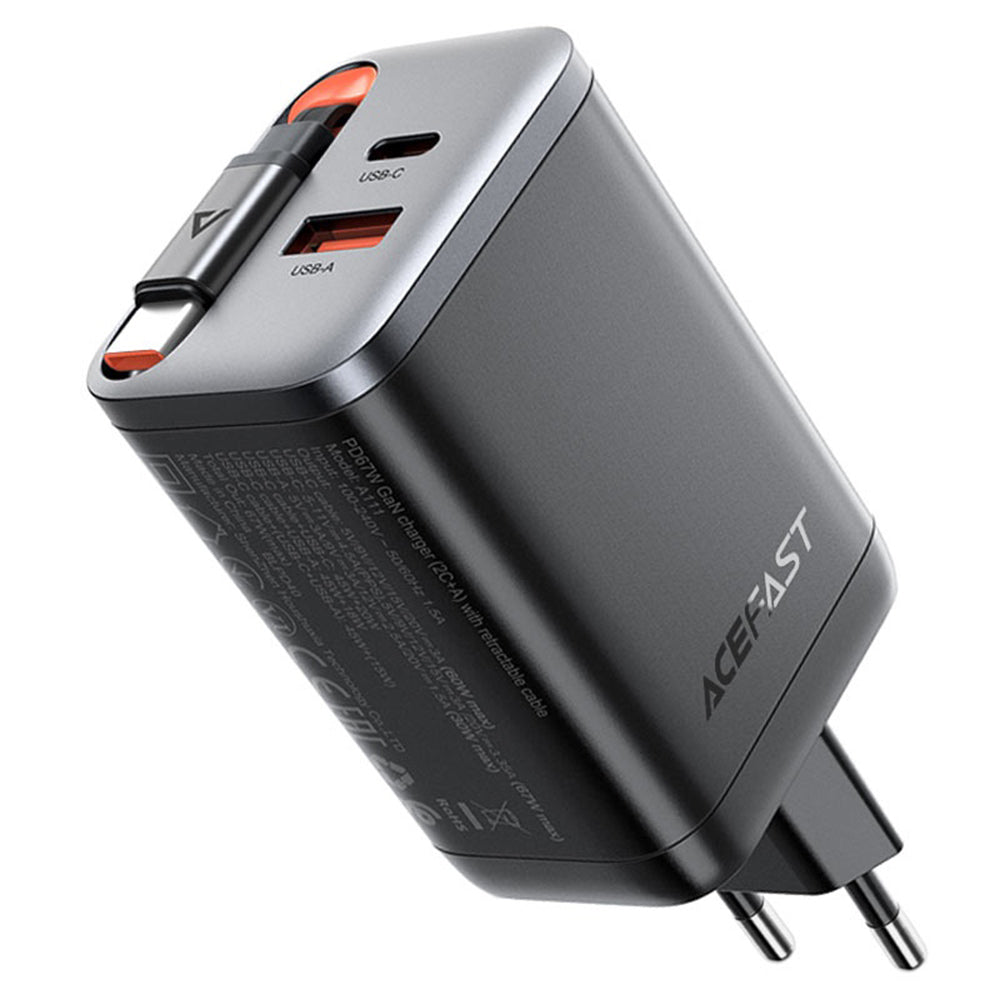Incarcator Retea Cu Cablu USB-C Acefast A111, 67W, 3A, 1 x USB-A - 1 x USB-C, Negru