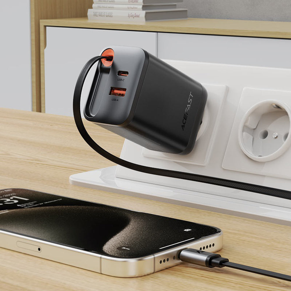 Incarcator Retea Cu Cablu USB-C Acefast A111, 67W, 3A, 1 x USB-A - 1 x USB-C, Negru
