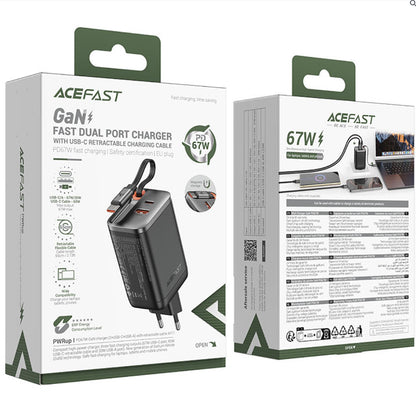 Incarcator Retea Cu Cablu USB-C Acefast A111, 67W, 3A, 1 x USB-A - 1 x USB-C, Negru