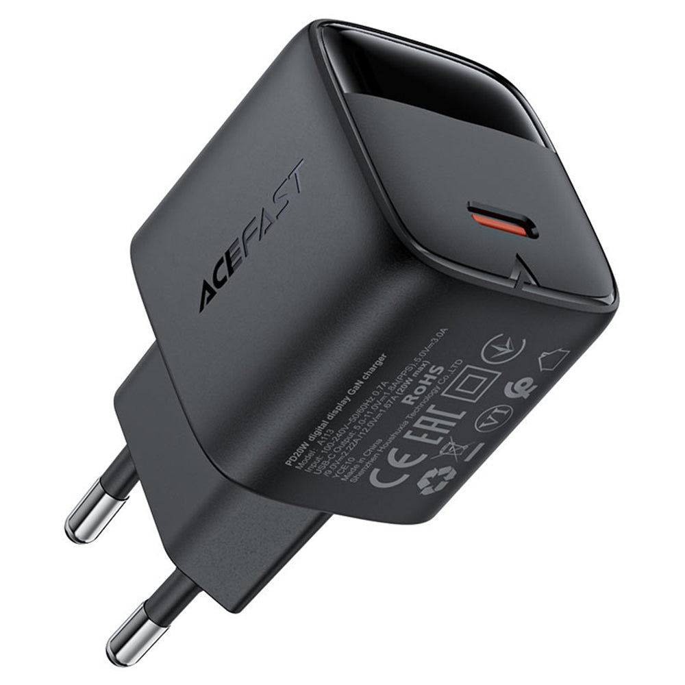 Incarcator Retea Cu Cablu USB-C Acefast A113 Display, 20W, 3A, 1 x USB-C, Negru