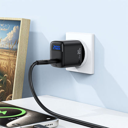 Incarcator Retea Cu Cablu USB-C Acefast A113 Display, 20W, 3A, 1 x USB-C, Negru