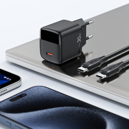 Incarcator Retea Cu Cablu USB-C Acefast A115 Display, 30W, 3A, 1 x USB-C, Negru