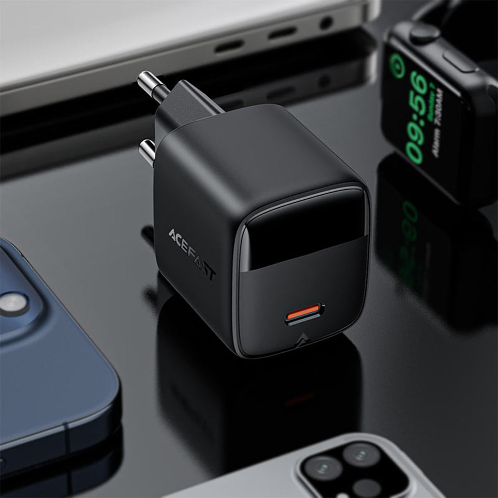 Incarcator Retea Cu Cablu USB-C Acefast A115 Display, 30W, 3A, 1 x USB-C, Negru