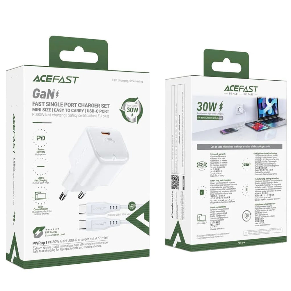 Incarcator Retea Cu Cablu USB-C Acefast A77, 30W, 3A, 1 x USB-C, Alb
