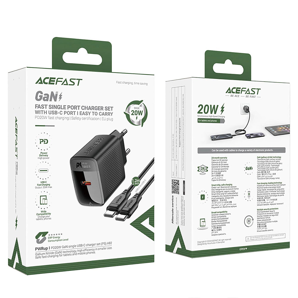 Incarcator Retea Cu Cablu USB-C Acefast A82, 20W, 3A, 1 x USB-C, Negru
